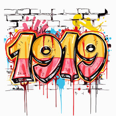 Graffiti Art Number 1919 Spray Painted on Brick Wall with Drips and Splatters vector illustration