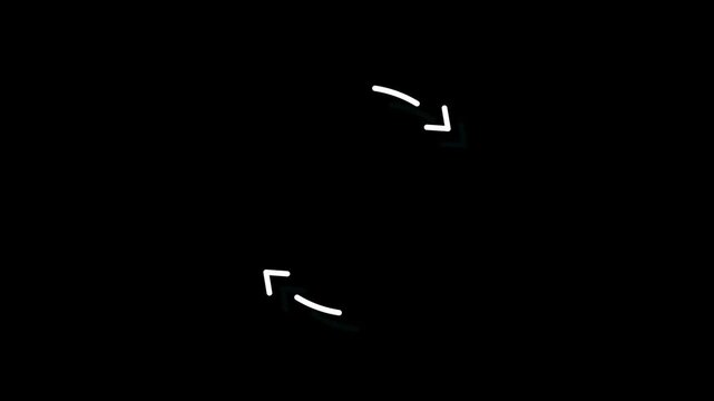 Animation Two curved arrows pointing in opposite directions on a black background
