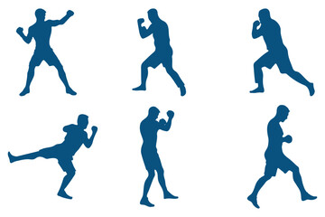 kickboxing vector silhouettes set white background different pose martial arts sport, Fighter Silhouettes eps 10