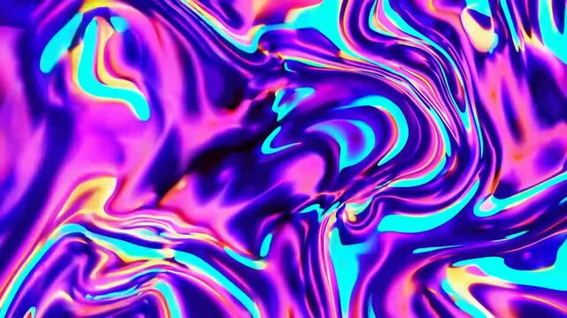 Abstract background with holographic purple and pink liquid neon rainbow foil effect in unicorn style with marble iridescent futuristic texture reminiscent of 90s trends