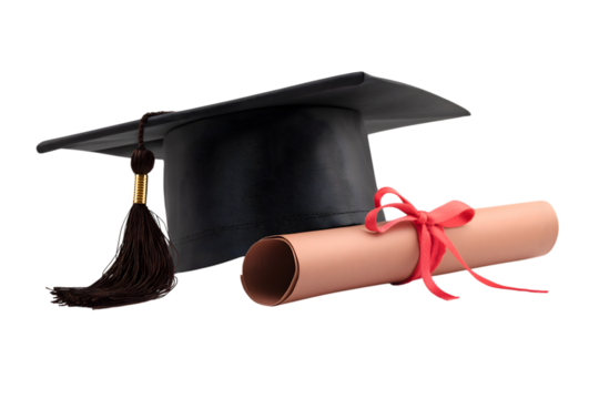 graduation cap and diploma, symbolizing academic achievement and success isolated on white background