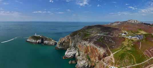 Aerial Photo of South Stack Lighthouse Anglesey Wales UK. The lighthouse acts as a waymark for...