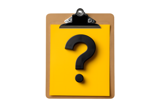  vibrant question mark on clipboard, symbolizing inquiry and decision-making isolated on white background