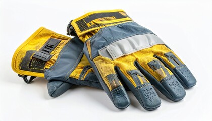 High voltage insulated gloves with thick protective material ergonomic design and safety certification isolated on white background essential electrician personal protective equipment
