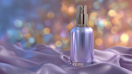 Naklejka premium Elegant Lavender Cosmetic Spray Bottle on Satin Fabric