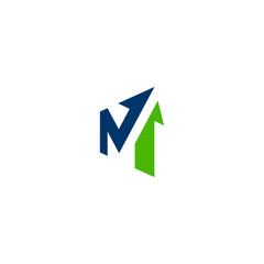 Letter M arrow logo, green blue branding business
