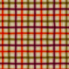 Seamless Tartan Plaid Pattern in Autumn Shades of red, green, wine on neutral backdrop, perfect for festive fall holiday designs