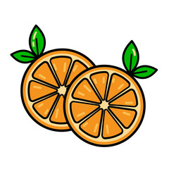 Two Vibrant Orange Slices with Green Leaves Fresh and Juicy