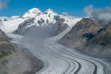 Blick vom Eggishorn auf Gro&szlig;er Aletschgletscher, Konkordiaplatz, M&ouml;nch, Trugberg und Eiger
