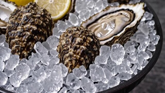 High Definition 4K Resolution of Oysters Served on Bed of Ice