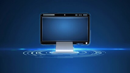 Animated Sequence of Digital Computer Icons and Symbols Floating on Solid Blue Background Representing Network, Education, and Study Concepts