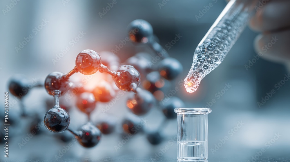 Poster scientists conducting experiments with molecular models and dna structures in a modern laboratory, s