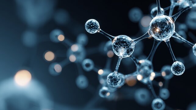 Abstract molecular structure with connected atoms and dna strands, futuristic neurons network design, digital communication concept, scientific background for biotechnology, healthcare, and medical re