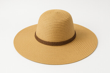 Wide-brimmed Summer Hat: A stylish wide-brimmed hat, perfect for sunny days, meticulously crafted from natural straw, featuring a decorative band, representing elegance.
