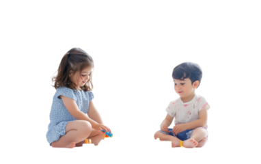 Children playing toys on white background,png
