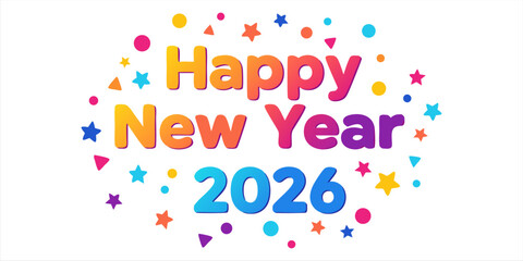 Happy New Year 2026 text design. Cover of business diary for 2026 with wishes. Brochure design template, card, banner. Vector illustration. Isolated on white background.