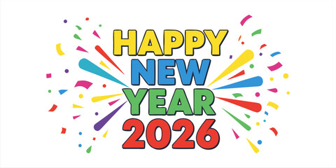 Happy New Year 2026 text design. Cover of business diary for 2026 with wishes. Brochure design template, card, banner. Vector illustration. Isolated on white background.