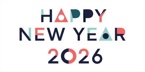 Happy New Year 2026 text design. Cover of business diary for 2026 with wishes. Brochure design template, card, banner. Vector illustration. Isolated on white background.