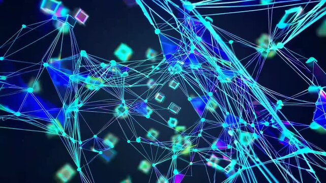 Futuristic geometric polygonal artificial intelligence illumination for typography in digital realm, corporate administration methodology blueprint