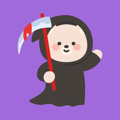 Cute Halloween Bear Grim Reaper with Bloody Scythe