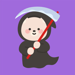 Bear in Grim Reaper Costume Holding Scythe with Both Hands