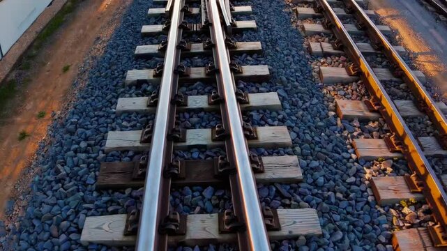 Close-Up Shot of Railway Switch Point Where the Tracks Diverge into Two Separate Paths