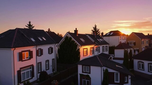 Reflections of the sunlight, Houses at Sunset. Reflections of the sunlight, Houses at Sunset. community