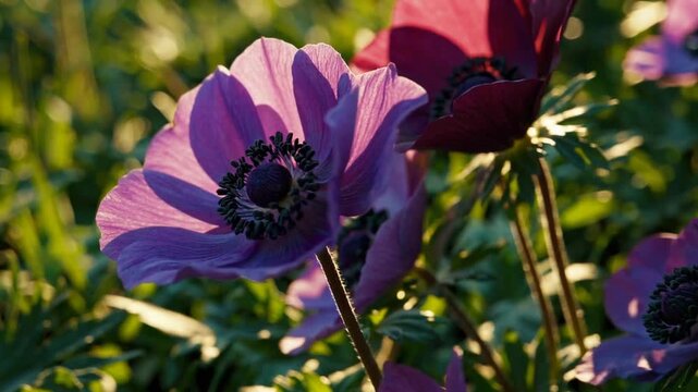 Blossoms of the Anemone pavonina species thriving in their native habitat