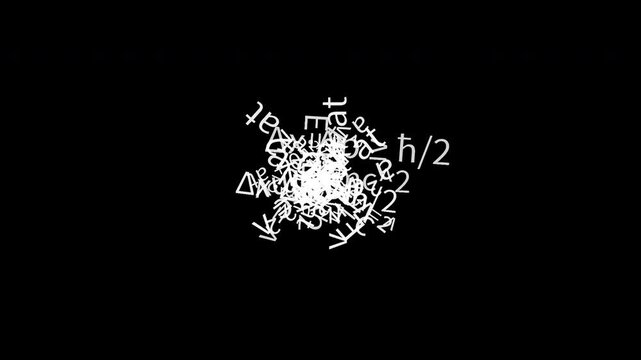 A chaotic vortex of glowing scientific formulas, visualizing an explosion of knowledge against a stark black background. Overlay Alpha Channel