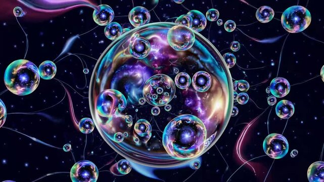 fractal representation of multiple cosmic systems contained within glass orbs