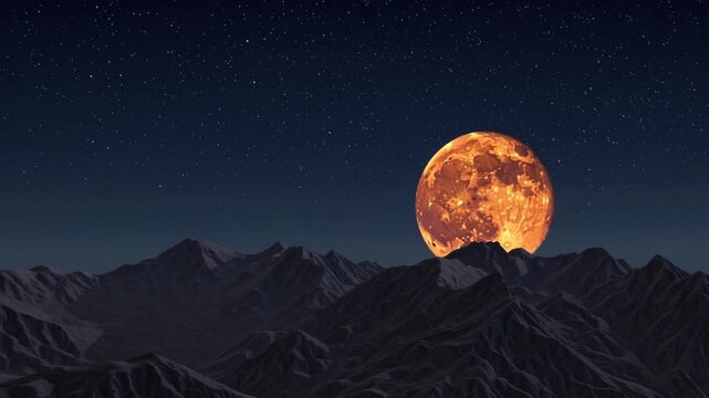 Ascent of Luminous Orange Celestial Body, Known for its Association with Harvest Periods, Over Nocturnal Landscape