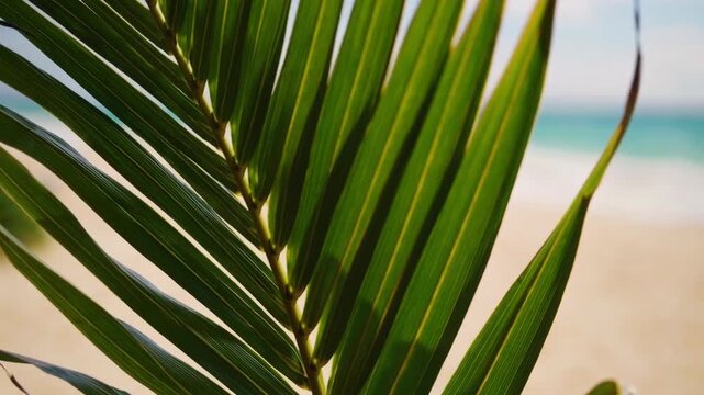 Close-Up View of Tropical Green Palm Leaf with Clipping Path Isolated on Background