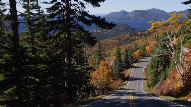 Picturesque thoroughfare within Acadia National Park Acadia National Park situated in Maine