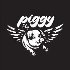 Vintage illustration of a pig logo with wings
