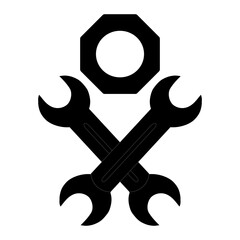 Set of wrench and gear icons in black silhouette style. Vector illustration representing mechanical tools, repair, engineering, industrial design, and machinery concept.