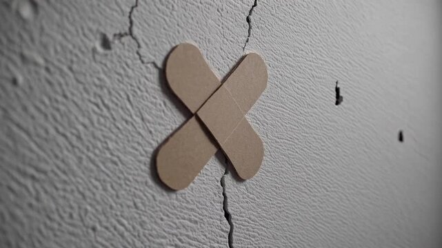 Adhesive Bandage in Cruciform Shape Applied to Wall Fissure