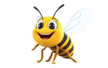 Happy bee on white background,png