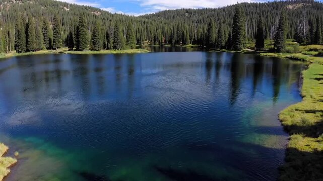 scenic view of Kinney Lakes and Kinney Reservoir surrounded by green forests and mountains under clear sky