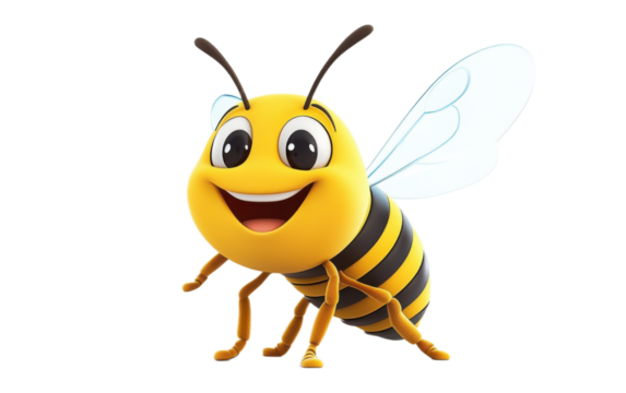 Happy bee on white background,png