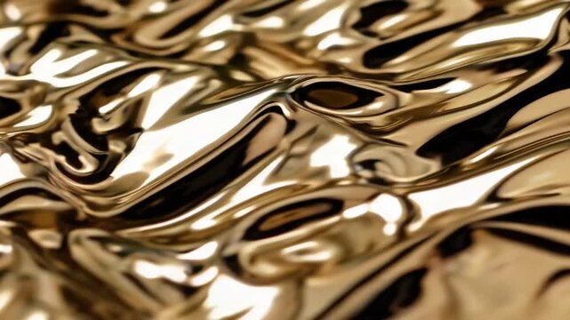 Background Texture Composed Of Sheet Of Gold-Colored Metal With Pattern Of Ripples And Waves