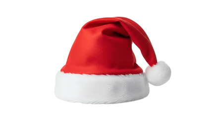 Classic red and white santa hat with a furry pom pom in the middle