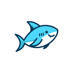 Fototapeta premium A cheerful blue shark swimming gracefully in clear waters, surrounded by colorful marine life