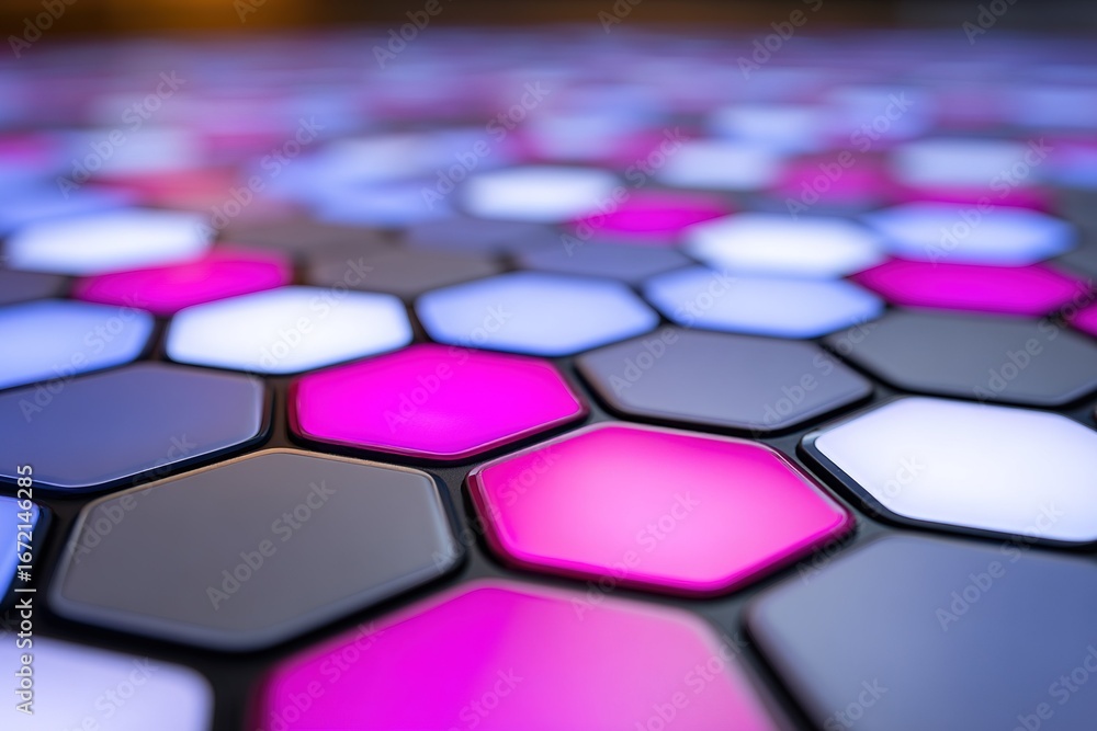 Poster colorful hexagonal tiles create a vibrant surface in a modern setting showcasing bold design and lig