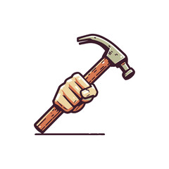 A hand gripping a hammer, symbolizing construction and DIY projects, with a minimalistic design