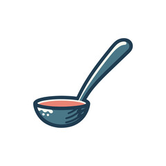 A colorful ladle filled with soup, set against a plain white background, ideal for culinary use