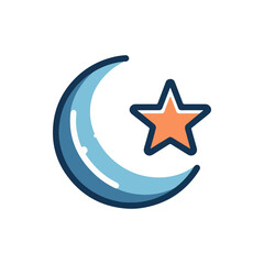 A serene night sky featuring a crescent moon and a bright star, symbolizing tranquility