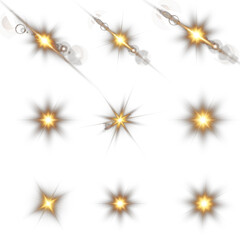 Shiny vector light flare collection. Glowing starburst effects, transparent rays, isolated sun glow and realistic lens flares with sparkle glare for photography, decoration, and creative design.