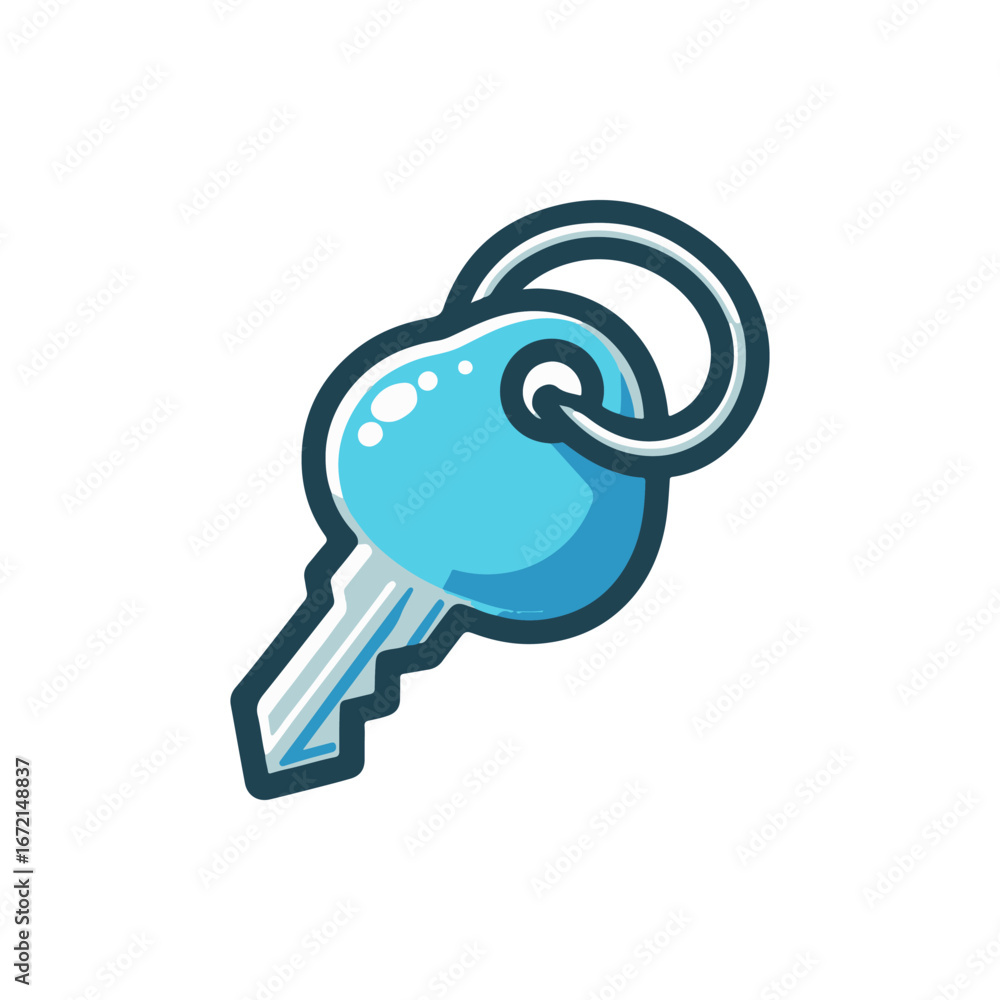 Aufkleber a vibrant blue key with a keyring, symbolizing security and access in a minimalist design