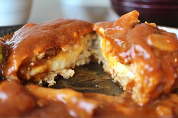Hamburg steak with mushroom demi-glace and cheese in Tokyo, Japan