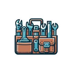 A detailed illustration of a toolkit filled with various tools, set against a plain background, ideal for DIY projects